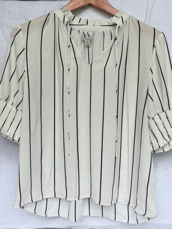 Worthington Tops - Worthington Striped V-Neck Blouse with Smocked Cuffs – Size PM